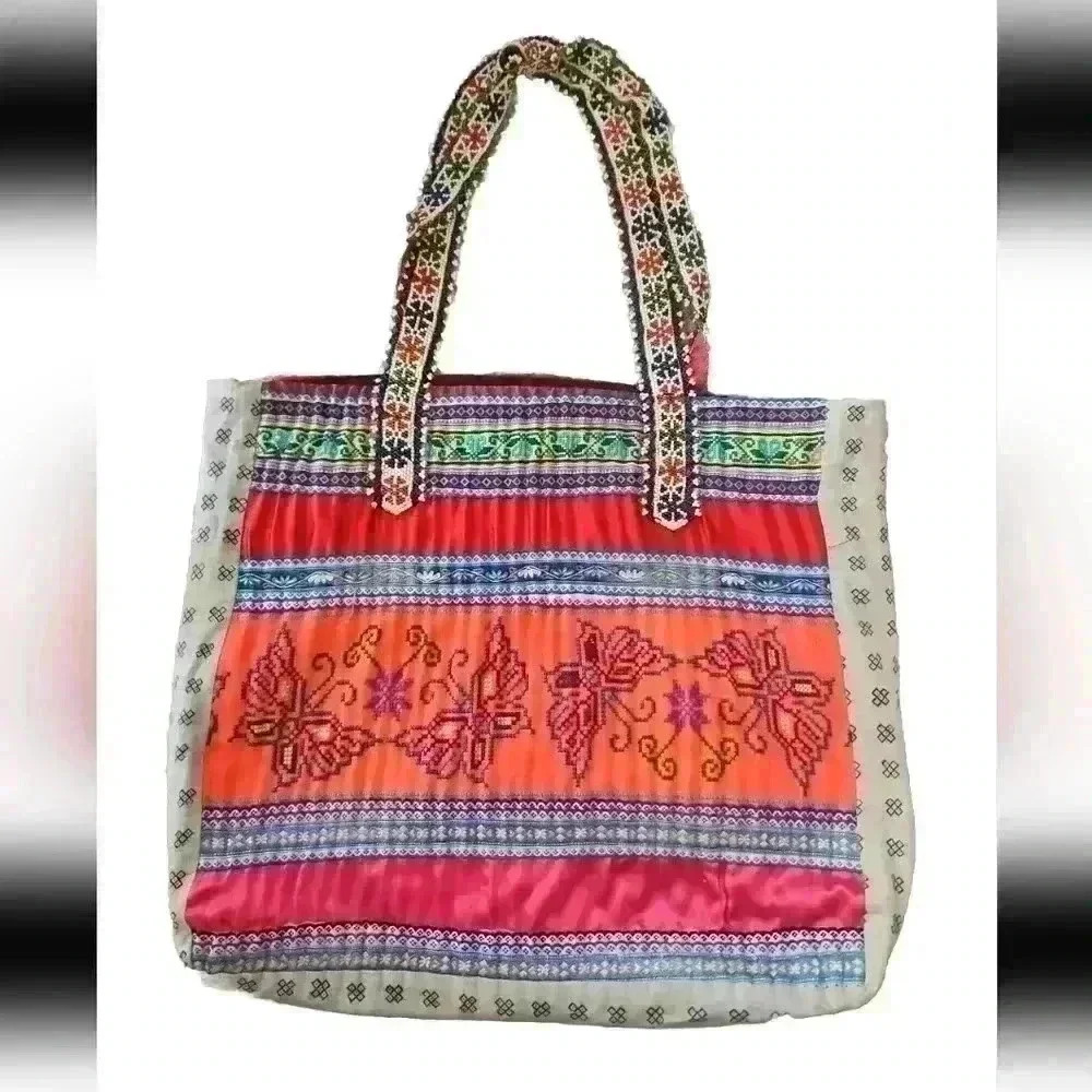 Tricia Fix/ Free People Multicolor Embellished Boho Beaded Large Tote Bag